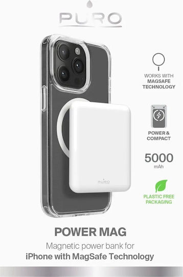 Puro Power Mag MagSafe 5000mAh 15W με Θύρα USB-C Λευκό