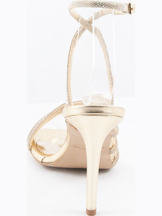 Leder Sandalen mit Strass Gold