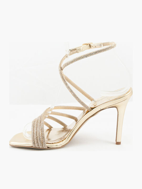 Leder Sandalen mit Strass Gold