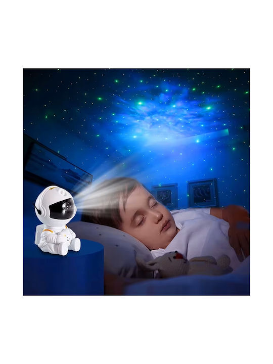 Led Περιστρεφόμενο Παιδικό Φωτιστικό Projector με Προβολή Αστεριών Λευκό 22.8x12x11.3εκ.