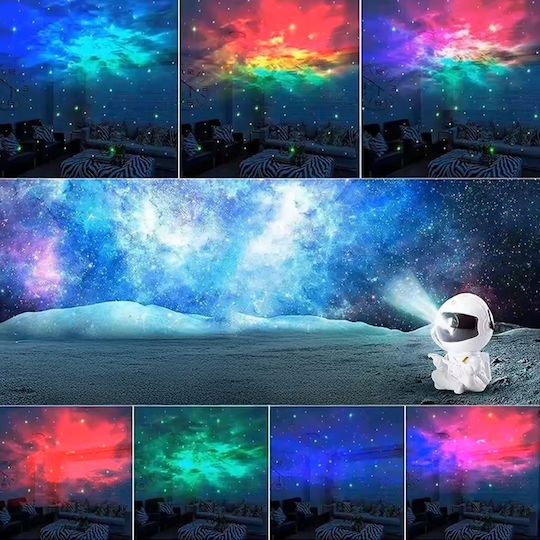 Led Περιστρεφόμενο Παιδικό Φωτιστικό Projector με Προβολή Αστεριών Λευκό 22.8x12x11.3εκ.