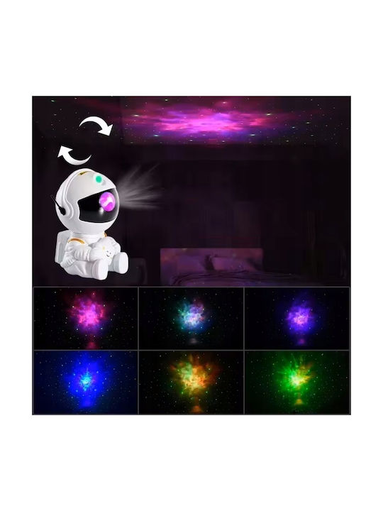 Led Περιστρεφόμενο Παιδικό Φωτιστικό Projector με Προβολή Αστεριών Λευκό 22.8x12x11.3εκ.