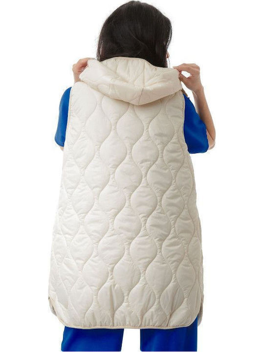 Women's Long Puffer Jacket for Winter Beige