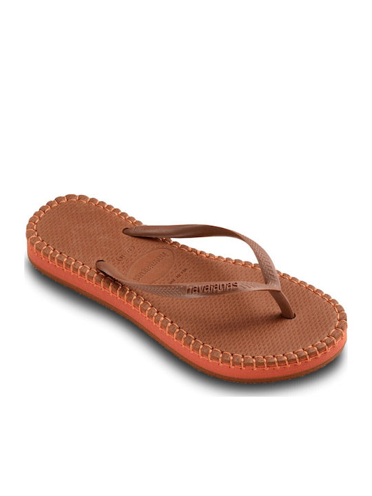 Slim Flatform Loop Flip Flops in Brown Colour