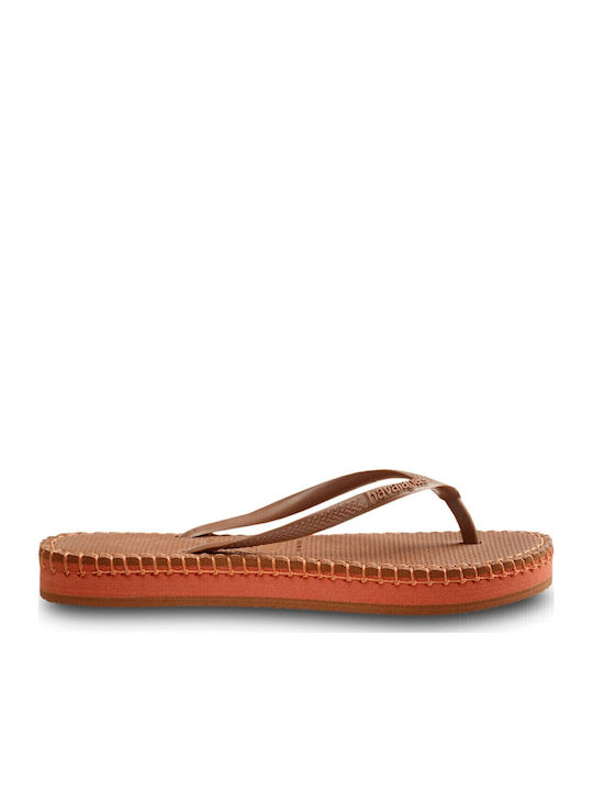 Slim Flatform Loop Flip Flops in Brown Colour