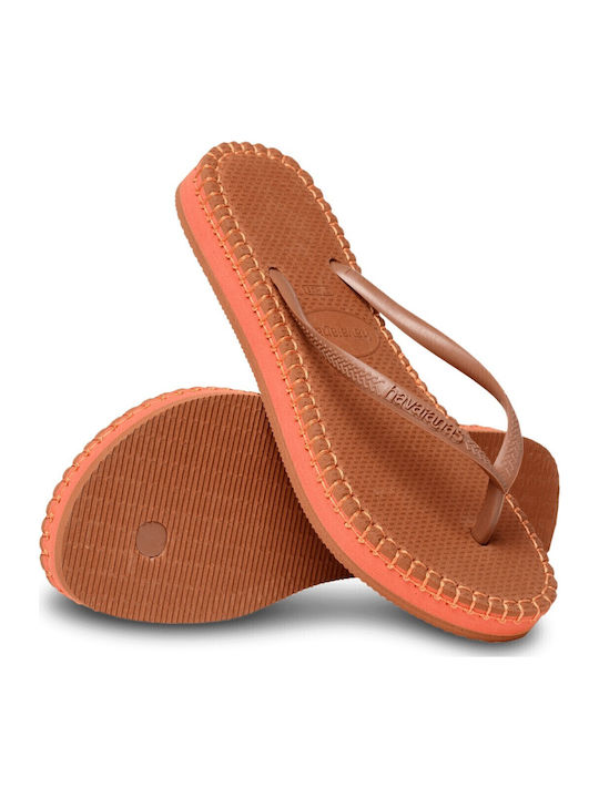 Slim Flatform Loop Flip Flops in Brown Colour