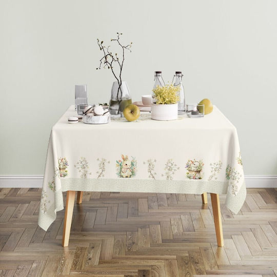 Easter Tablecloth 100% Cotton 140x320cm Club Cotton Yoyo Rabbits Flowers