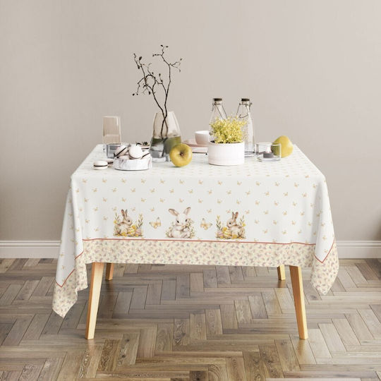 Easter Tablecloth 100% Cotton 140x220cm Club Cotton Ginny Rabbits Butterflies