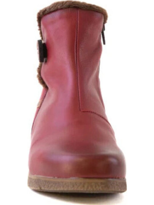Leather Women's Ankle Boots Platform Burgundy