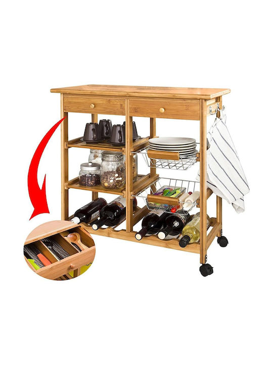 Bakaji Wooden Kitchen Trolley 2 Tiers Brown 72x37x75cm