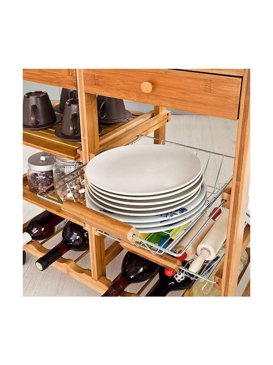 Bakaji Wooden Kitchen Trolley 2 Tiers Brown 72x37x75cm
