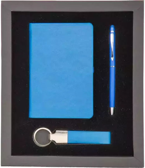 Gift Set with Notebook 9.5x14 Cm, Metal Pens, and Metal Keychain Code Kuta - Blue, OEM.
