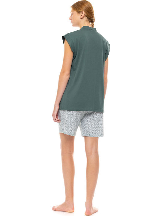 Pink Label Sommer Damen Pyjama-Set Forest Green