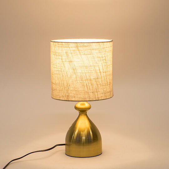 Metal Table Lamp for Socket E27 with White Shade and Gold Base