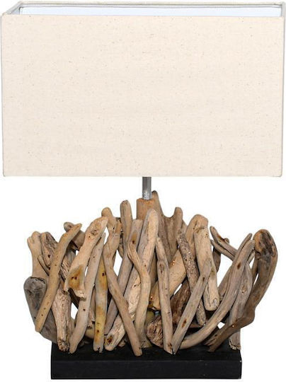 Fylliana Dante Wood Table Lamp for Socket E27 with Beige Shade and Base