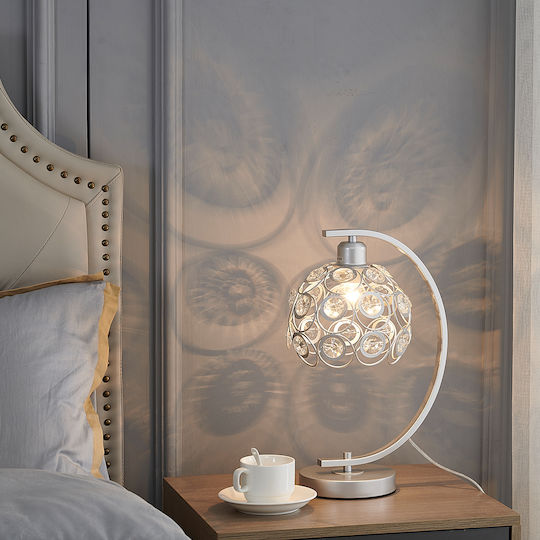 Agora Lighting Metal Table Lamp for E27 Socket with Silver Shade and Base