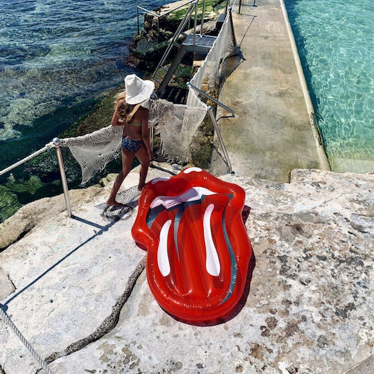 Sunnylife Rolling Stones Lips Φουσκωτό Στρώμα Θαλάσσης Κόκκινο 135cm