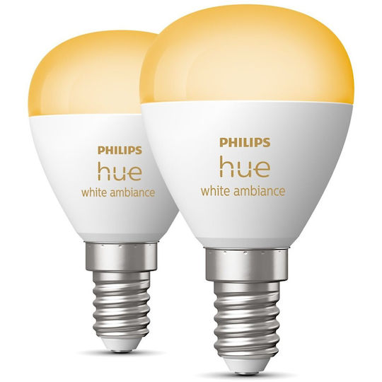 Philips Smart Λάμπες LED 5.1W για Ντουί E14 και Σχήμα P45 Ρυθμιζόμενο Λευκό 470lm Dimmable 2τμχ