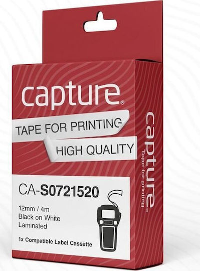 Capture Ταινία Ετικετογράφου 4m x 12mm σε Μαύρο Χρώμα Συμβατή με Dymo LetraTag/LT