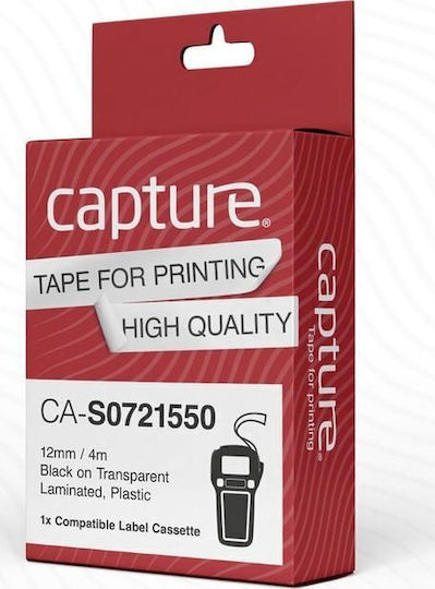 Capture Label Maker Tape 4m x 12mm in Black Colour Compatible with Dymo LetraTag/LT