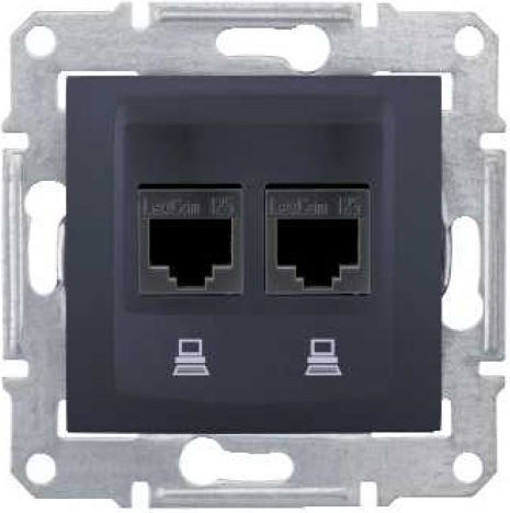 Schneider Electric Sedna Διπλή Πρίζα Δικτύου RJ45 χωρίς Πλαίσιο σε Γκρι Χρώμα SDN4400170