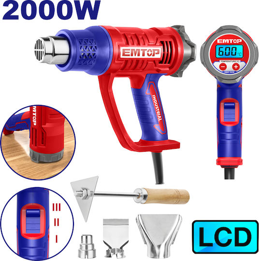 Emtop EHGN20056 Пистолет за горещ въздух 2000W с регулиране на температурата до 600°C