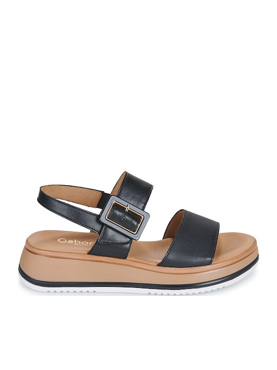 Leder Flache Sandalen für Damen in Schwarz Farbe