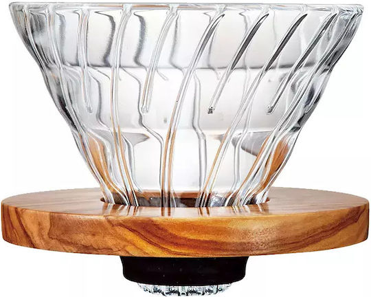 Hario V60 Glass Coffee Dripper 02 Ξύλινη Βάση Ελιάς 21013