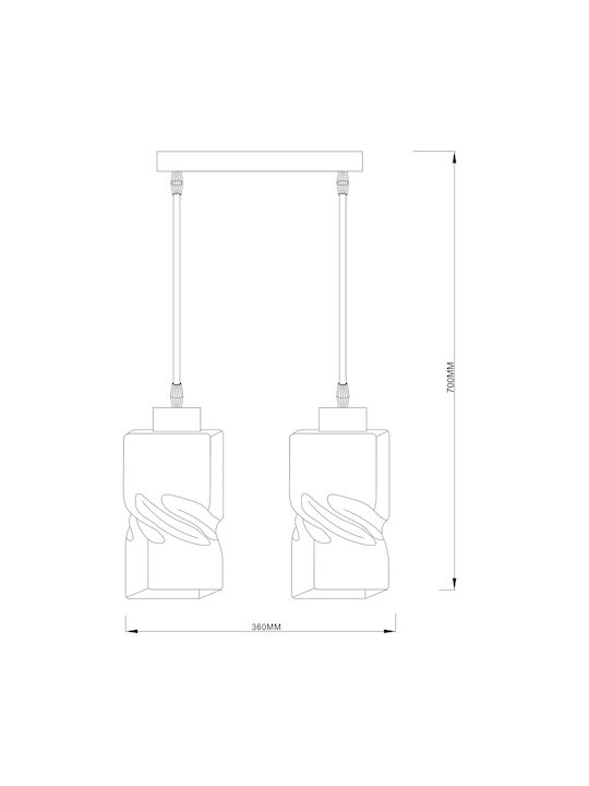 Agora Lighting Ρυθμιζόμενο Κρεμαστό Φωτιστικό Twisted Glass Scandinavian Ράγα με Ντουί E27 36x46x90εκ.