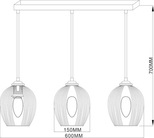Agora Lighting Регулируема Висящо Осветително Тяло Златист Rail с Цокъл E27 60x60x80см.