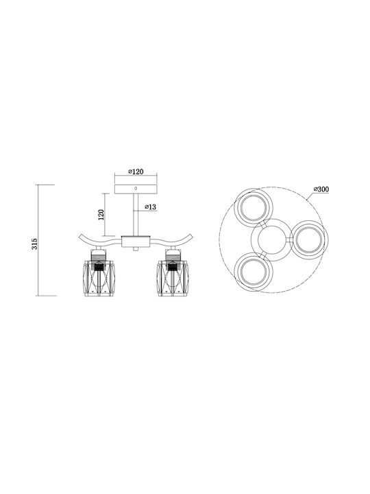 Agora Lighting Πλαφονιέρα Οροφής Χρυσή με Ντουί E27 με Κρύσταλλα