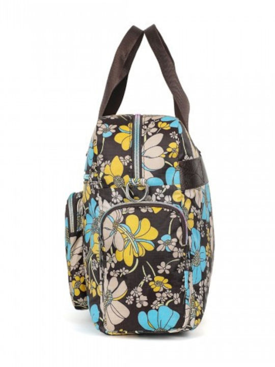 Miss Lulu Large Capacity Travel Bag 40 Cm 11.5 Cm 28 Cmwith Multiple Zippered Pockets Flower Print Perfect Daily Use Brown