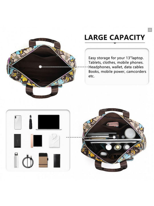 Miss Lulu Large Capacity Travel Bag 40 Cm 11.5 Cm 28 Cmwith Multiple Zippered Pockets Flower Print Perfect Daily Use Brown