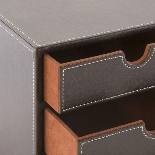 Osco Leather Desktop Drawer 3 Number of Spit 25x34x18cm Brown
