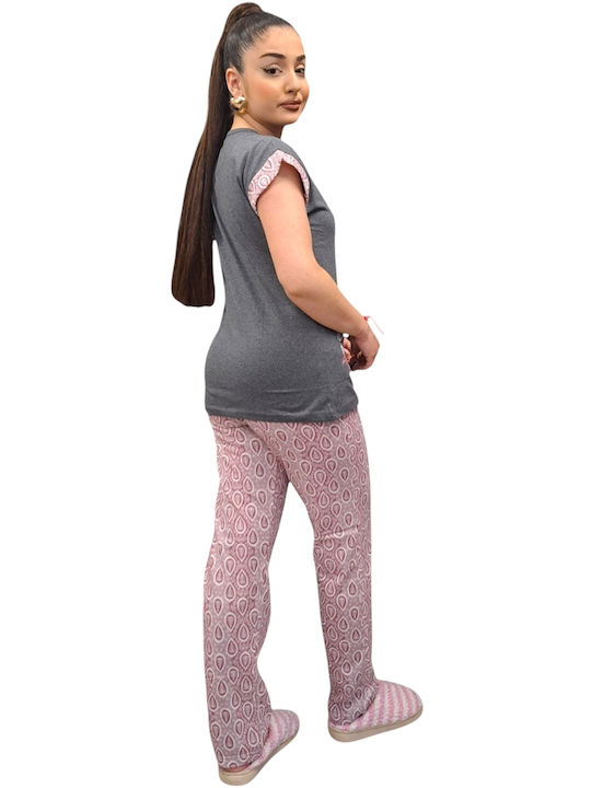 Remix Sommer Damen Pyjama-Set Grey/Pink