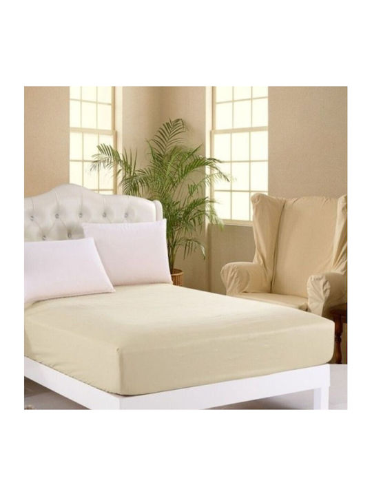 Pucioasa Cearșaf Dublu cu Elastic 140x200+25cm. Cremă