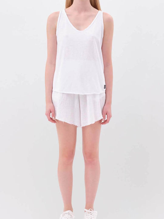 Summer Women's Cotton Blouse Sleeveless White