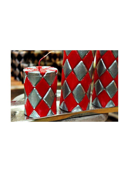 Carve Silver Red Rhombus Candle 7.5*20