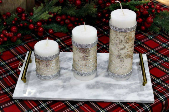Scented Candle 6.5 X 10 Cm Silver Cord Silver Leaves