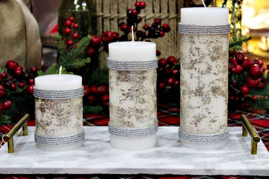 Αρωματικό Κερί 6.5 X 15 Cm Ασημί Κορδόνι Φύλλα Ασημί
