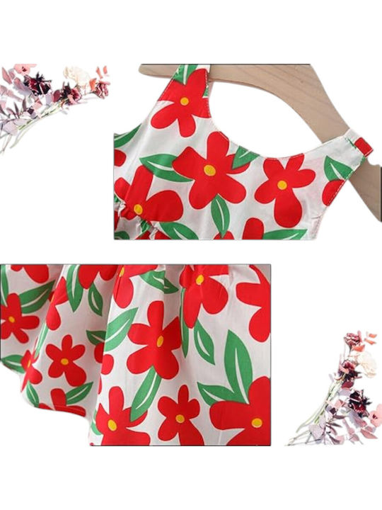 Детска Рокля Без ръкави Флорален White With Red Flowers