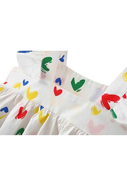 Kinderkleid Ärmellos White, Multicolored Hearts