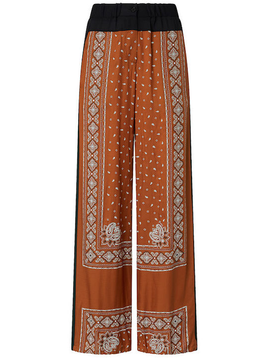 Spirito Damen Hoch tailliert Stoff Hose Schlaghose Braun