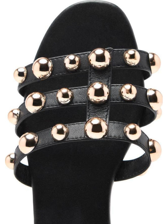 Leder Flache Sandalen für Damen in Schwarz Farbe