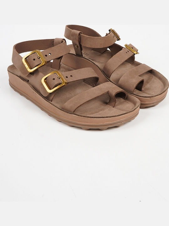 Leather Women's Flat Sandals Anatomic in Brown Color