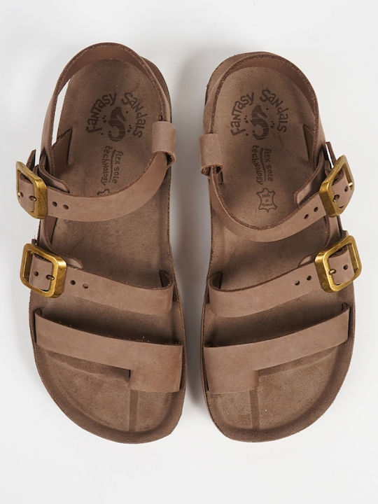 Leather Women's Flat Sandals Anatomic in Brown Color