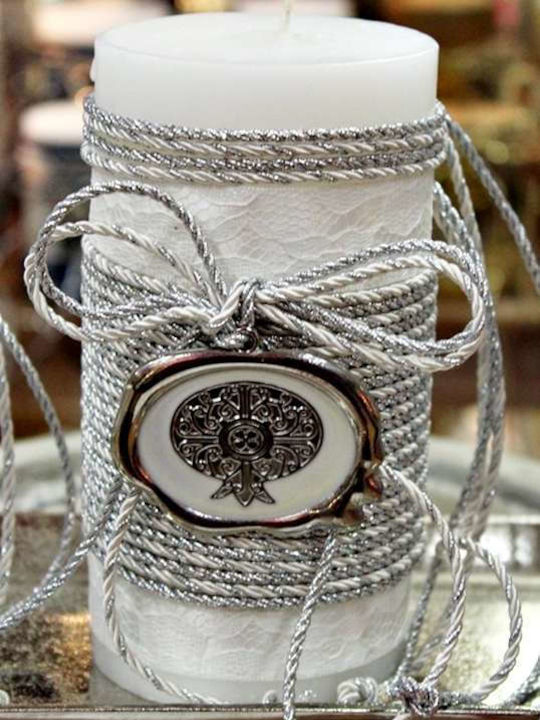 Gerakis Christmas Silver Candle 10x8cm