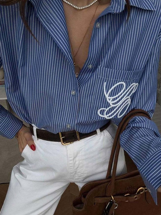 Langärmelig Damen Hemd Blue Gestreift