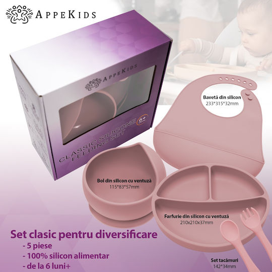 AppeKids Σετ Φαγητού από Σιλικόνη Ροζ 6τμχ
