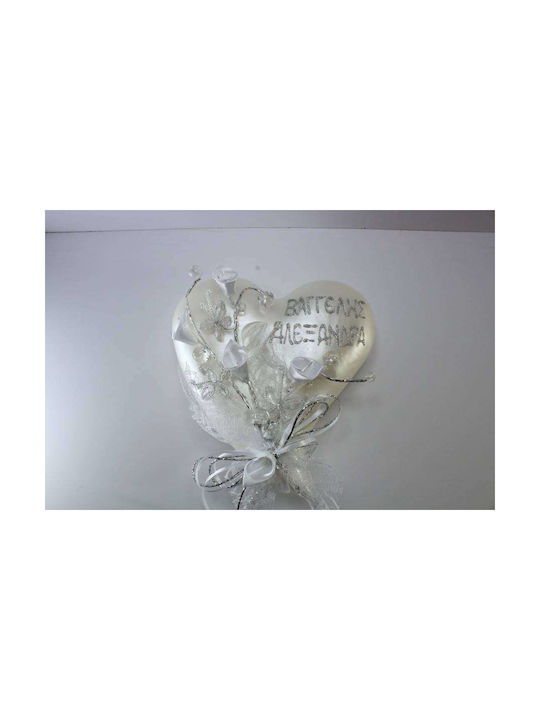 Decorare cu Nume Fluturi Coadă de Inimă Argintie Albă